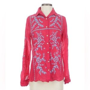 Johnny Was 3J Workshop Red and Blue Floral Button Down Top Blouse Shirt XS